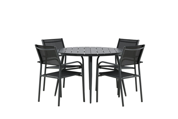 Venture Home Break - Dining Table Round- Black / Black - Alu / Aintwood - 120ø _1+ Santorini Arm Chair (Stackable) - Black alu / Black Textilene _4
