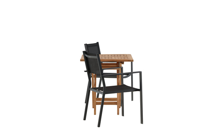 Venture Home Kenya - Folding Table- Natural - Teak - 70*70cm _1+ Copacabana Stacking Chair - Black/Black _2