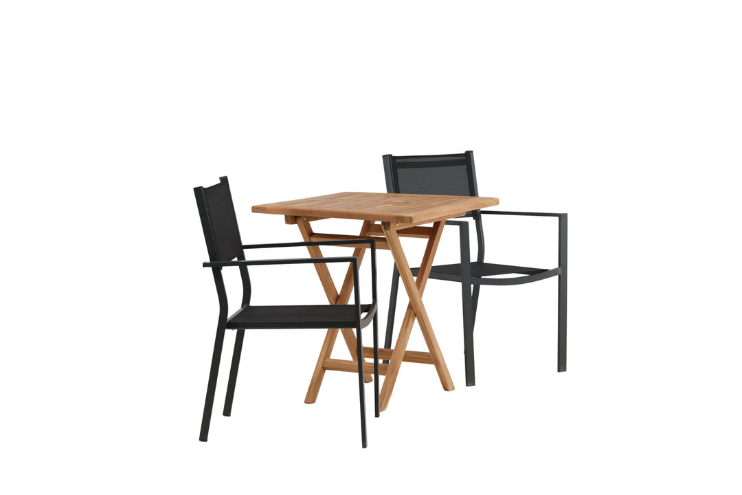 Venture Home Kenya - Folding Table- Natural - Teak - 70*70cm _1+ Copacabana Stacking Chair - Black/Black _2