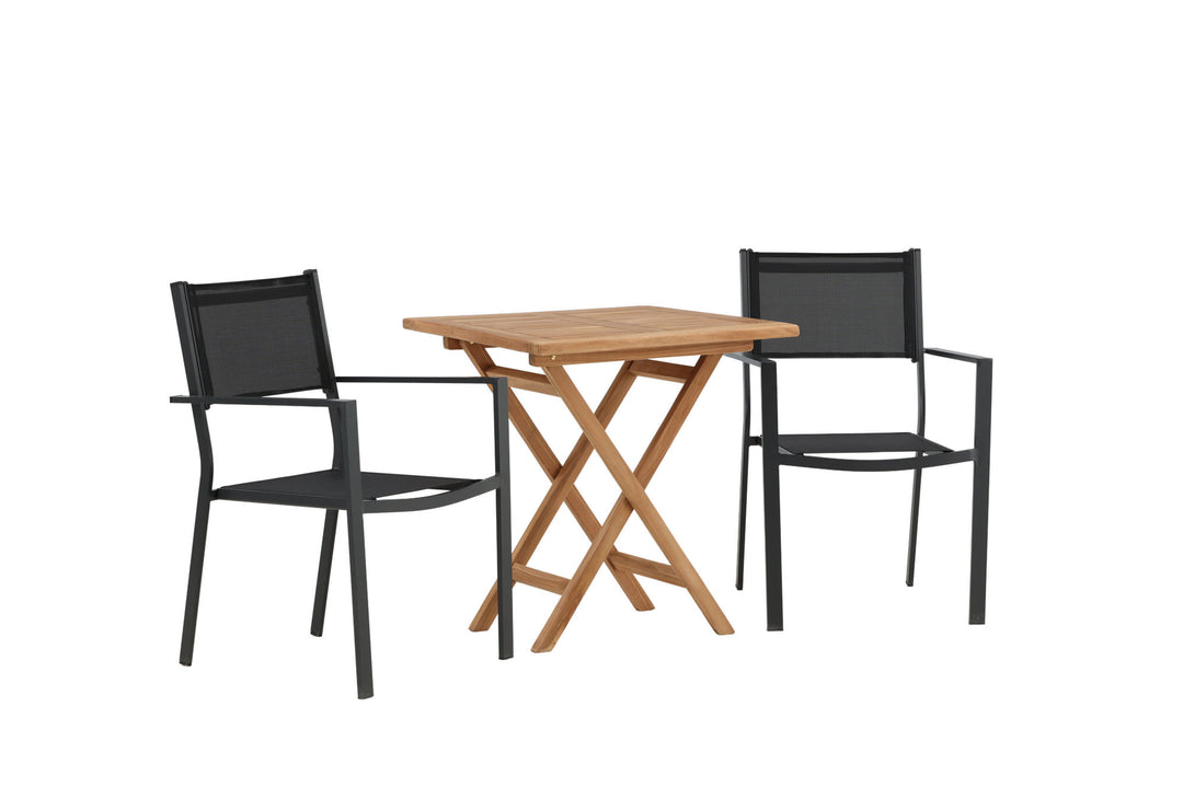 Venture Home Kenya - Folding Table- Natural - Teak - 70*70cm _1+ Copacabana Stacking Chair - Black/Black _2