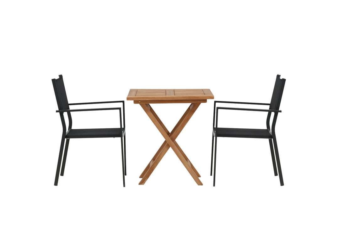Venture Home Kenya - Folding Table- Natural - Teak - 70*70cm _1+ Copacabana Stacking Chair - Black/Black _2