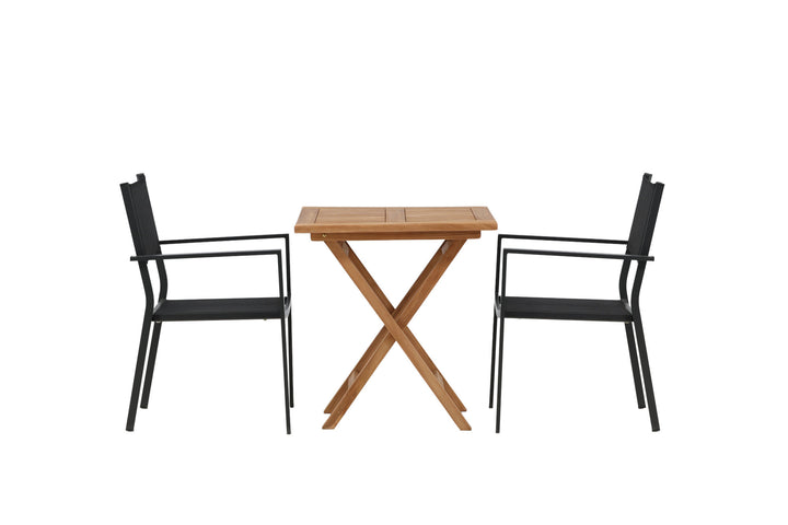 Venture Home Kenya - Folding Table- Natural - Teak - 70*70cm _1+ Copacabana Stacking Chair - Black/Black _2