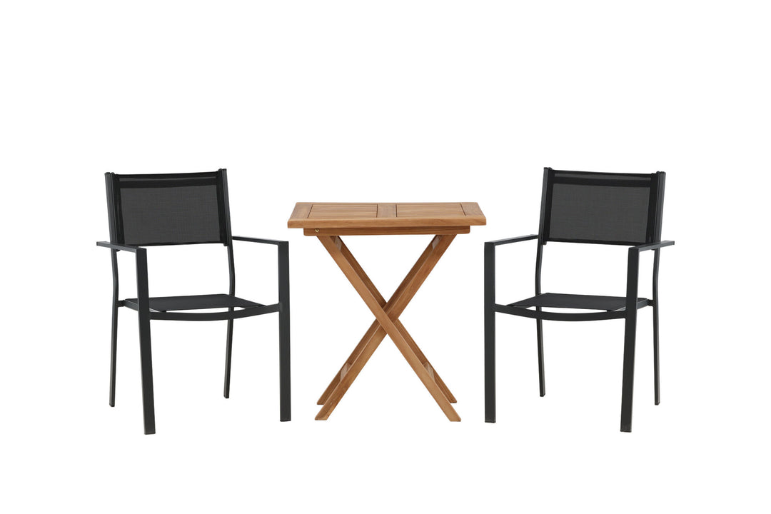 Venture Home Kenya - Folding Table- Natural - Teak - 70*70cm _1+ Copacabana Stacking Chair - Black/Black _2