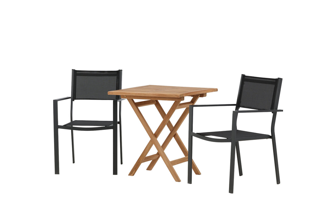 Venture Home Kenya - Folding Table- Natural - Teak - 70*70cm _1+ Copacabana Stacking Chair - Black/Black _2