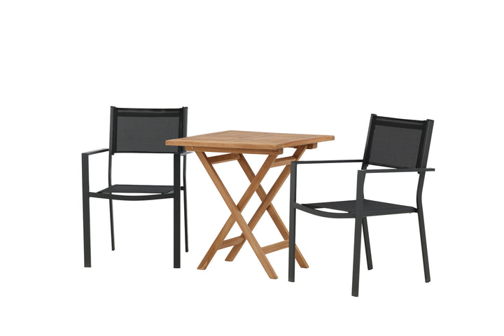 Venture Home Kenya - Folding Table- Natural - Teak - 70*70cm _1+ Copacabana Stacking Chair - Black/Black _2