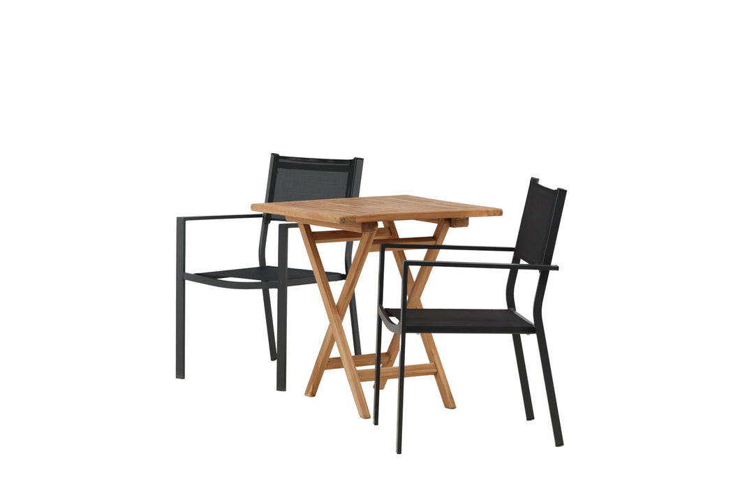 Venture Home Kenya - Folding Table- Natural - Teak - 70*70cm _1+ Copacabana Stacking Chair - Black/Black _2
