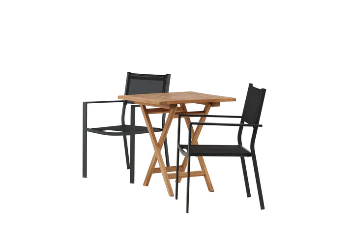 Venture Home Kenya - Folding Table- Natural - Teak - 70*70cm _1+ Copacabana Stacking Chair - Black/Black _2
