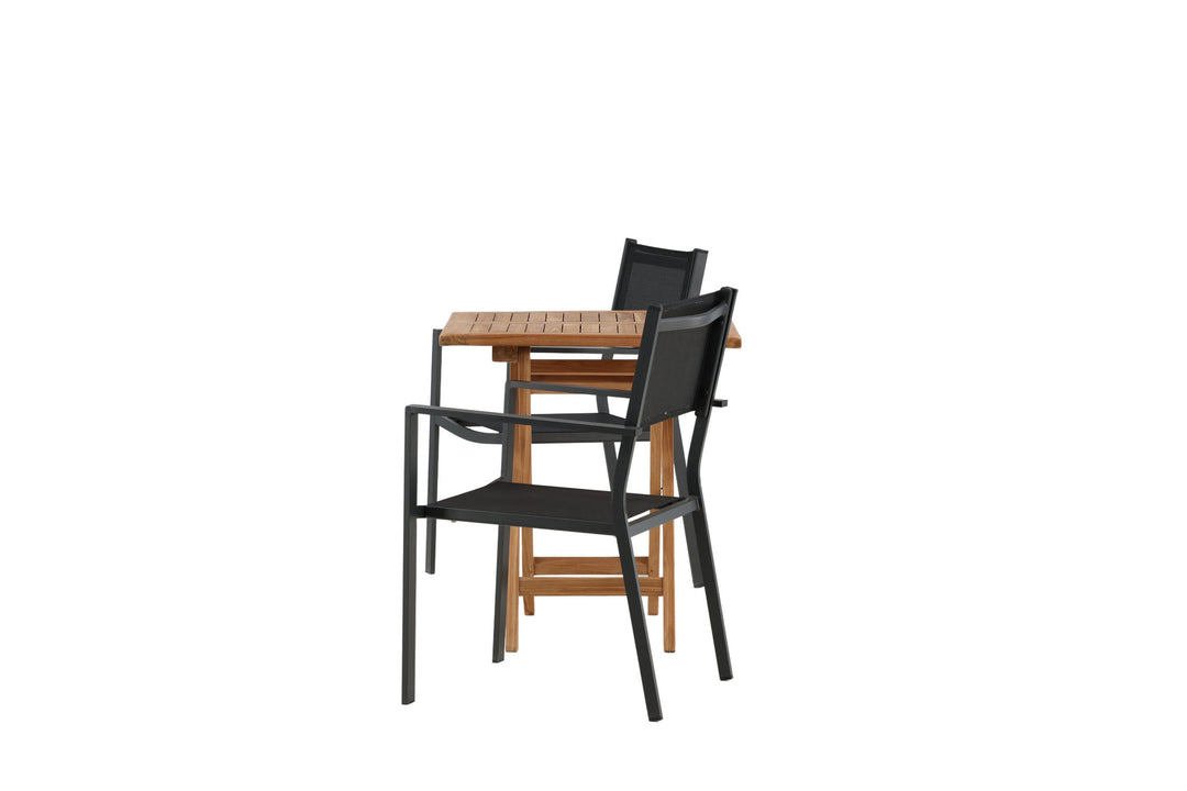 Venture Home Kenya - Folding Table- Natural - Teak - 70*70cm _1+ Copacabana Stacking Chair - Black/Black _2