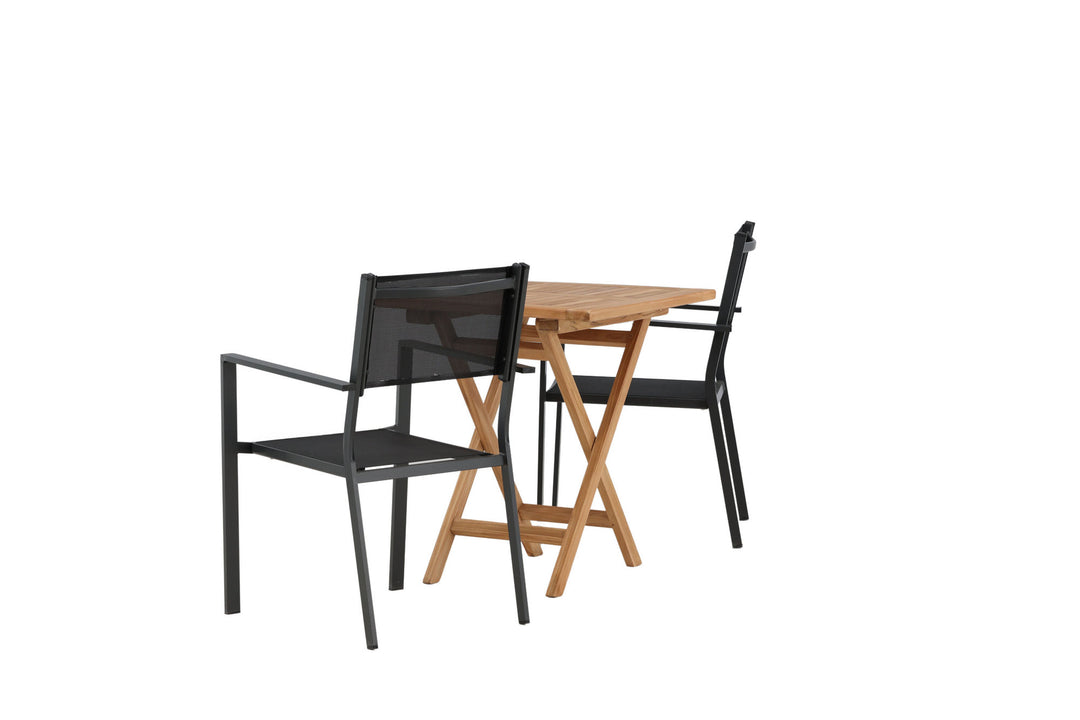 Venture Home Kenya - Folding Table- Natural - Teak - 70*70cm _1+ Copacabana Stacking Chair - Black/Black _2