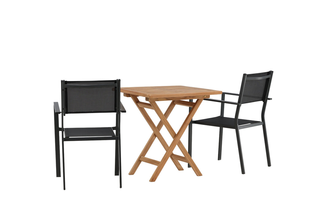 Venture Home Kenya - Folding Table- Natural - Teak - 70*70cm _1+ Copacabana Stacking Chair - Black/Black _2