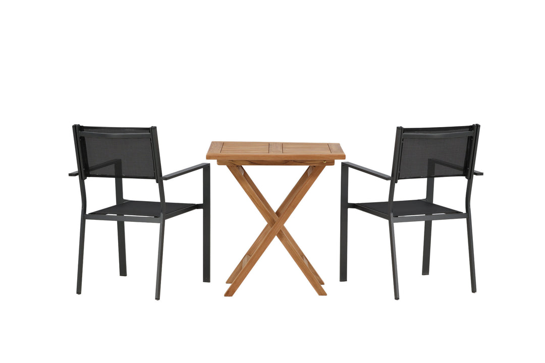 Venture Home Kenya - Folding Table- Natural - Teak - 70*70cm _1+ Copacabana Stacking Chair - Black/Black _2