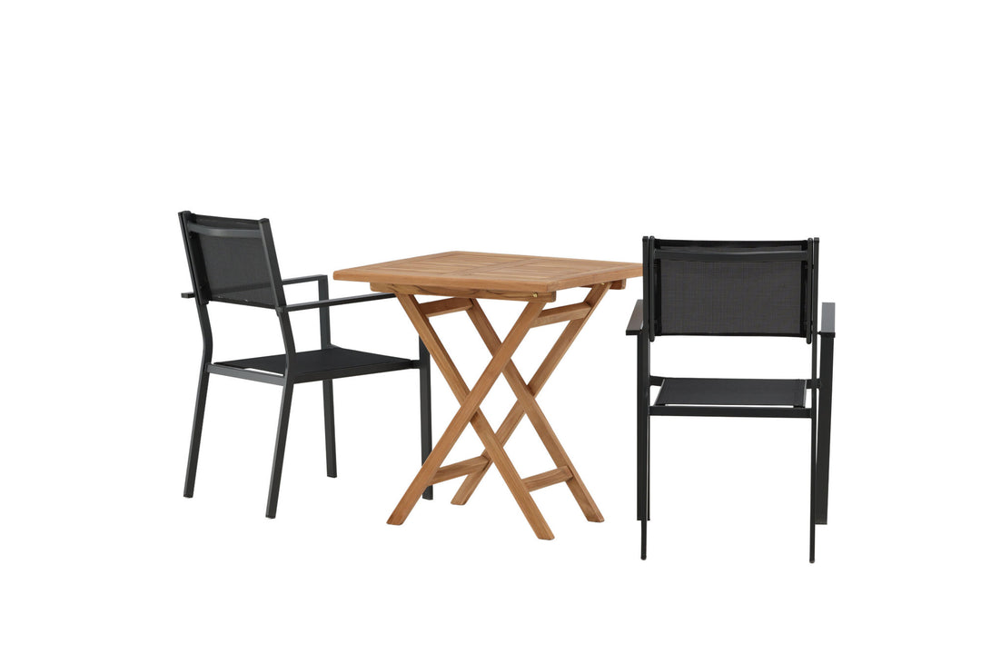 Venture Home Kenya - Folding Table- Natural - Teak - 70*70cm _1+ Copacabana Stacking Chair - Black/Black _2