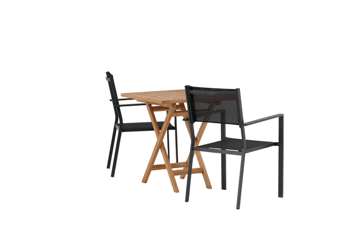 Venture Home Kenya - Folding Table- Natural - Teak - 70*70cm _1+ Copacabana Stacking Chair - Black/Black _2
