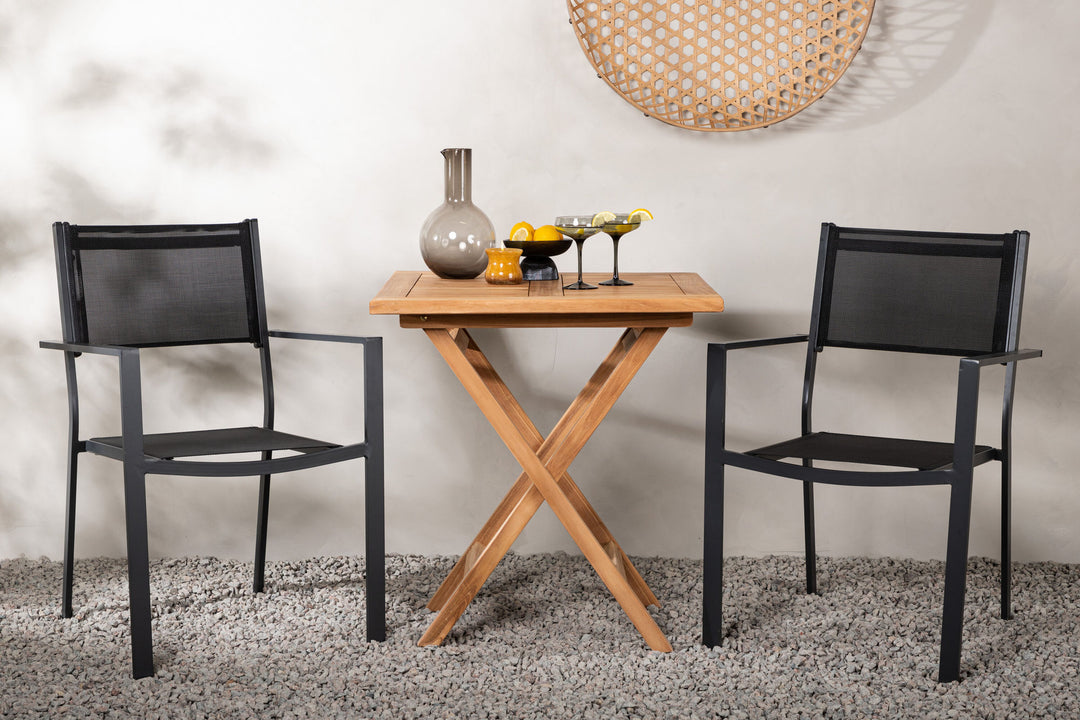 Venture Home Kenya - Folding Table- Natural - Teak - 70*70cm _1+ Copacabana Stacking Chair - Black/Black _2