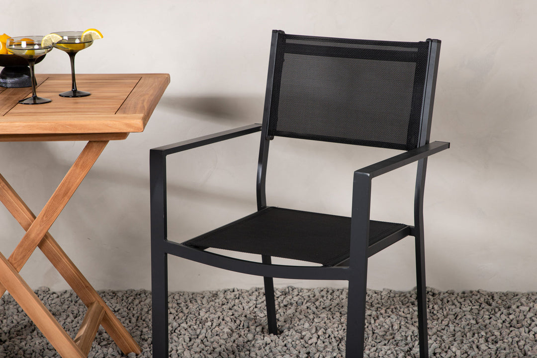 Venture Home Kenya - Folding Table- Natural - Teak - 70*70cm _1+ Copacabana Stacking Chair - Black/Black _2