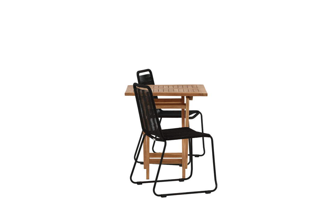 Venture Home Kenya - Folding Table- Natural - Teak - 70*70cm _1+ Lindos Stacking Chair - Black Alu / Black Rope _2