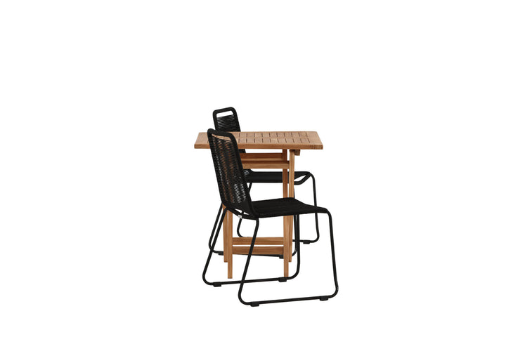 Venture Home Kenya - Folding Table- Natural - Teak - 70*70cm _1+ Lindos Stacking Chair - Black Alu / Black Rope _2