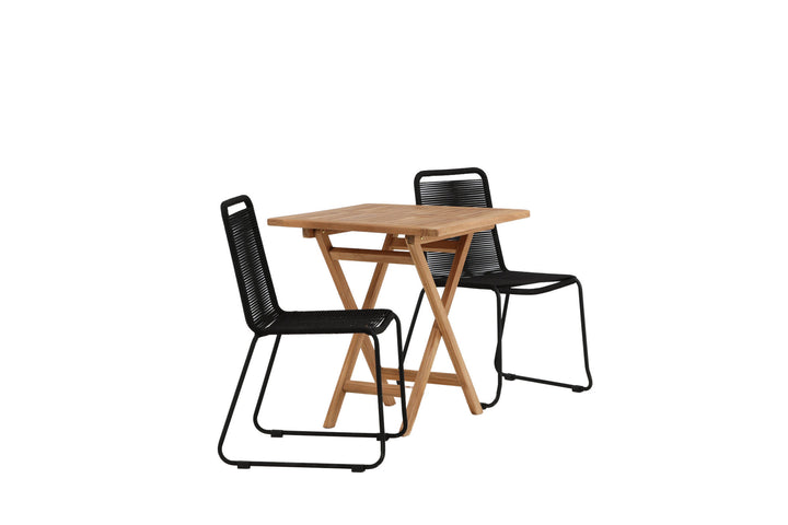 Venture Home Kenya - Folding Table- Natural - Teak - 70*70cm _1+ Lindos Stacking Chair - Black Alu / Black Rope _2