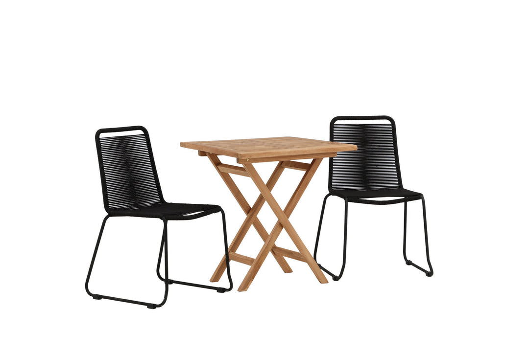 Venture Home Kenya - Folding Table- Natural - Teak - 70*70cm _1+ Lindos Stacking Chair - Black Alu / Black Rope _2