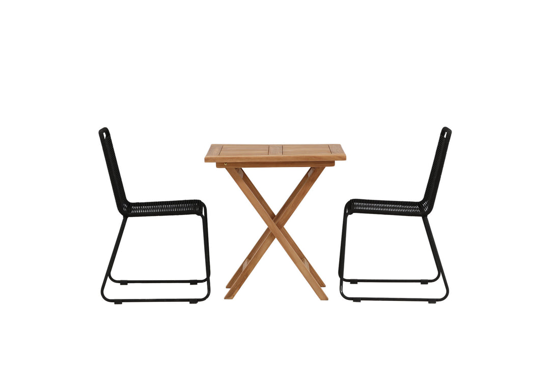 Venture Home Kenya - Folding Table- Natural - Teak - 70*70cm _1+ Lindos Stacking Chair - Black Alu / Black Rope _2