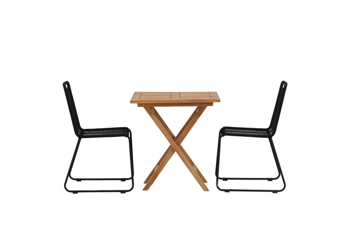 Venture Home Kenya - Folding Table- Natural - Teak - 70*70cm _1+ Lindos Stacking Chair - Black Alu / Black Rope _2
