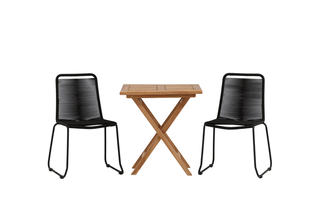 Venture Home Kenya - Folding Table- Natural - Teak - 70*70cm _1+ Lindos Stacking Chair - Black Alu / Black Rope _2