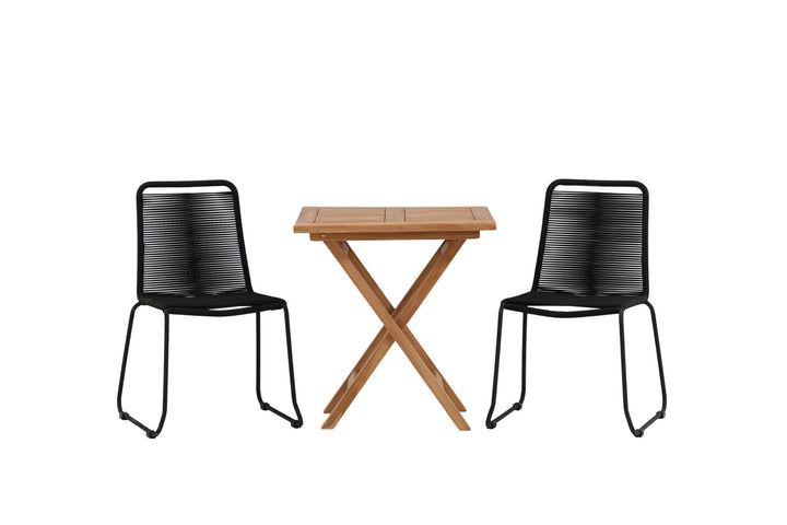 Venture Home Kenya - Folding Table- Natural - Teak - 70*70cm _1+ Lindos Stacking Chair - Black Alu / Black Rope _2
