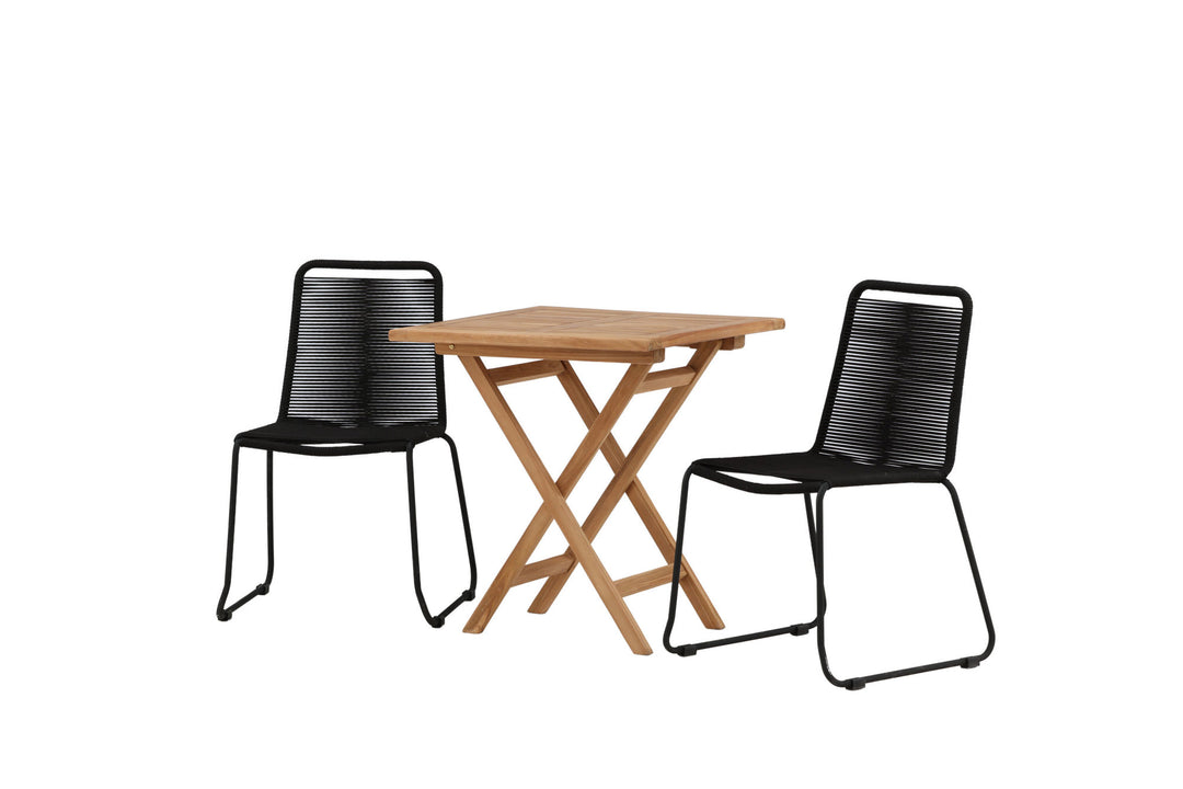 Venture Home Kenya - Folding Table- Natural - Teak - 70*70cm _1+ Lindos Stacking Chair - Black Alu / Black Rope _2