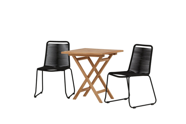 Venture Home Kenya - Folding Table- Natural - Teak - 70*70cm _1+ Lindos Stacking Chair - Black Alu / Black Rope _2