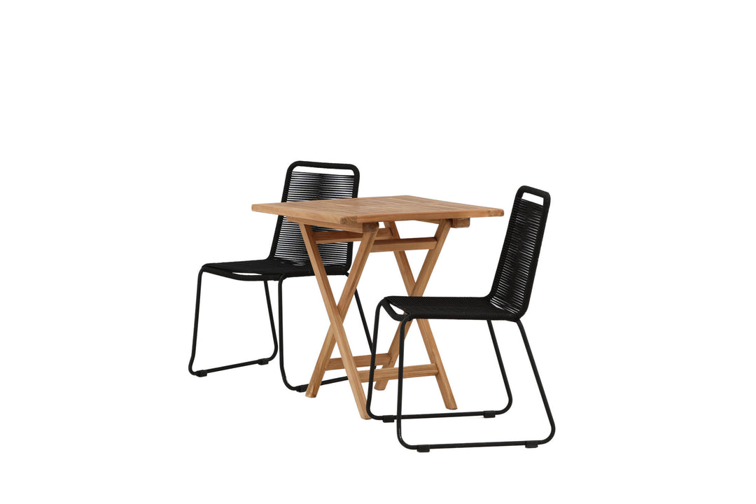 Venture Home Kenya - Folding Table- Natural - Teak - 70*70cm _1+ Lindos Stacking Chair - Black Alu / Black Rope _2