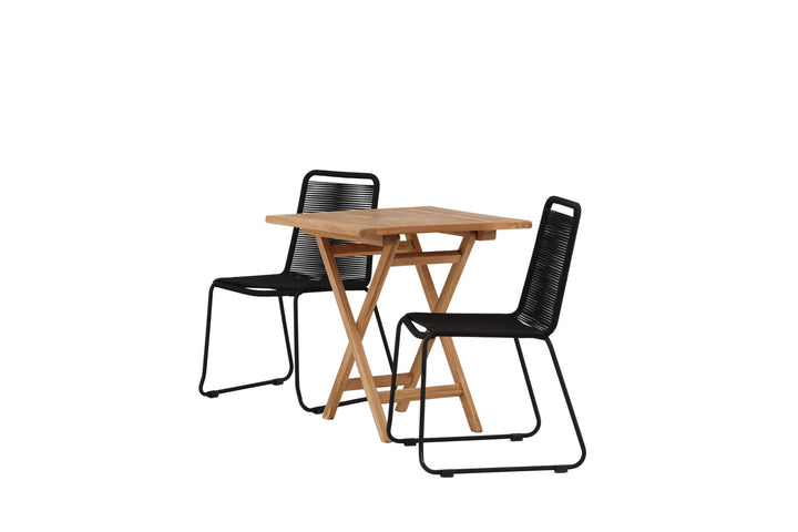 Venture Home Kenya - Folding Table- Natural - Teak - 70*70cm _1+ Lindos Stacking Chair - Black Alu / Black Rope _2