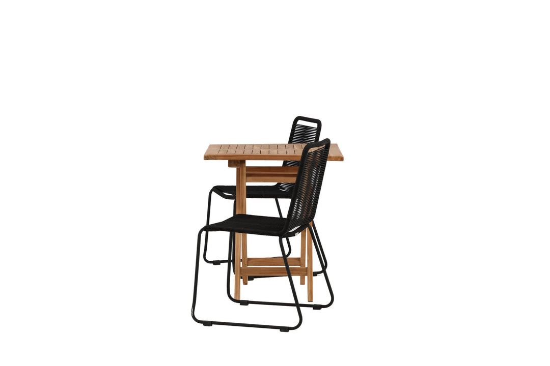 Venture Home Kenya - Folding Table- Natural - Teak - 70*70cm _1+ Lindos Stacking Chair - Black Alu / Black Rope _2
