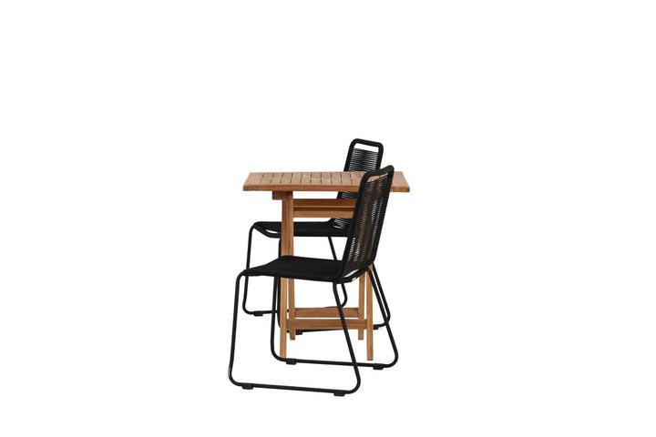 Venture Home Kenya - Folding Table- Natural - Teak - 70*70cm _1+ Lindos Stacking Chair - Black Alu / Black Rope _2