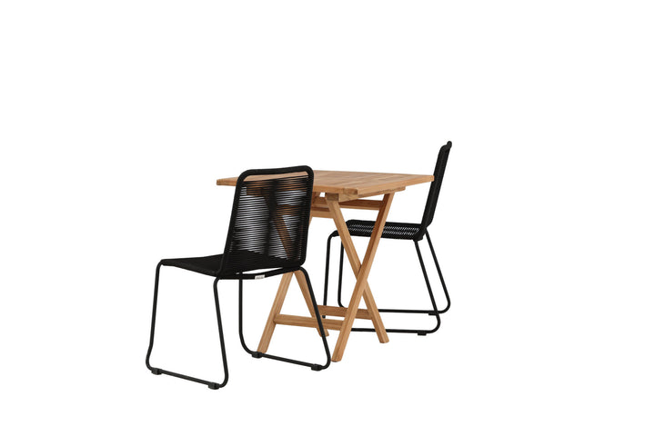 Venture Home Kenya - Folding Table- Natural - Teak - 70*70cm _1+ Lindos Stacking Chair - Black Alu / Black Rope _2