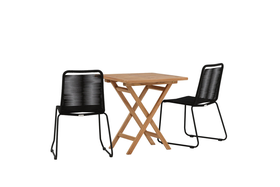 Venture Home Kenya - Folding Table- Natural - Teak - 70*70cm _1+ Lindos Stacking Chair - Black Alu / Black Rope _2
