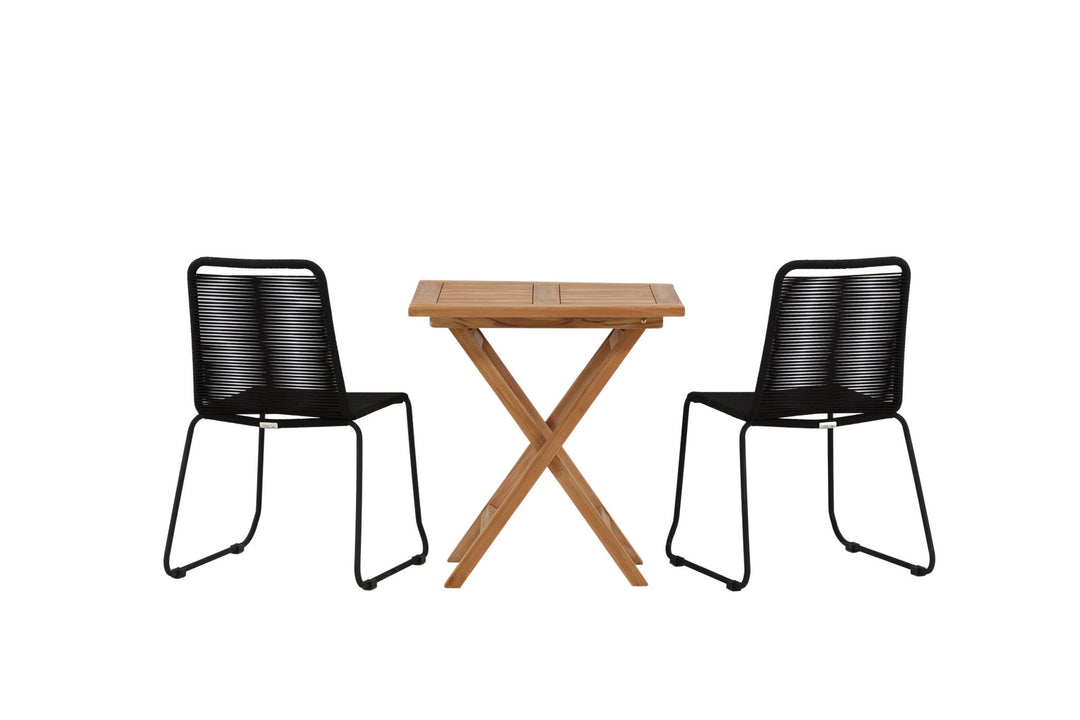 Venture Home Kenya - Folding Table- Natural - Teak - 70*70cm _1+ Lindos Stacking Chair - Black Alu / Black Rope _2