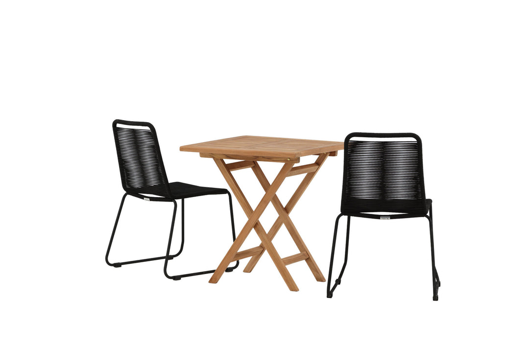 Venture Home Kenya - Folding Table- Natural - Teak - 70*70cm _1+ Lindos Stacking Chair - Black Alu / Black Rope _2