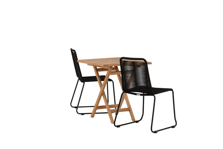 Venture Home Kenya - Folding Table- Natural - Teak - 70*70cm _1+ Lindos Stacking Chair - Black Alu / Black Rope _2