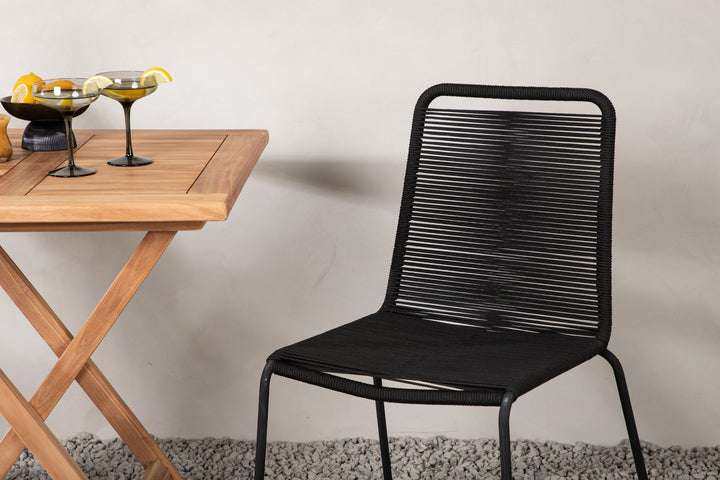 Venture Home Kenya - Folding Table- Natural - Teak - 70*70cm _1+ Lindos Stacking Chair - Black Alu / Black Rope _2