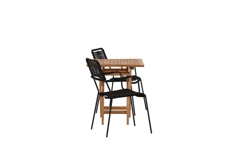 Venture Home Kenya - Folding Table- Natural - Teak - 70*70cm _1+ Lindos Armchair - Black Alu / Black Rope _2