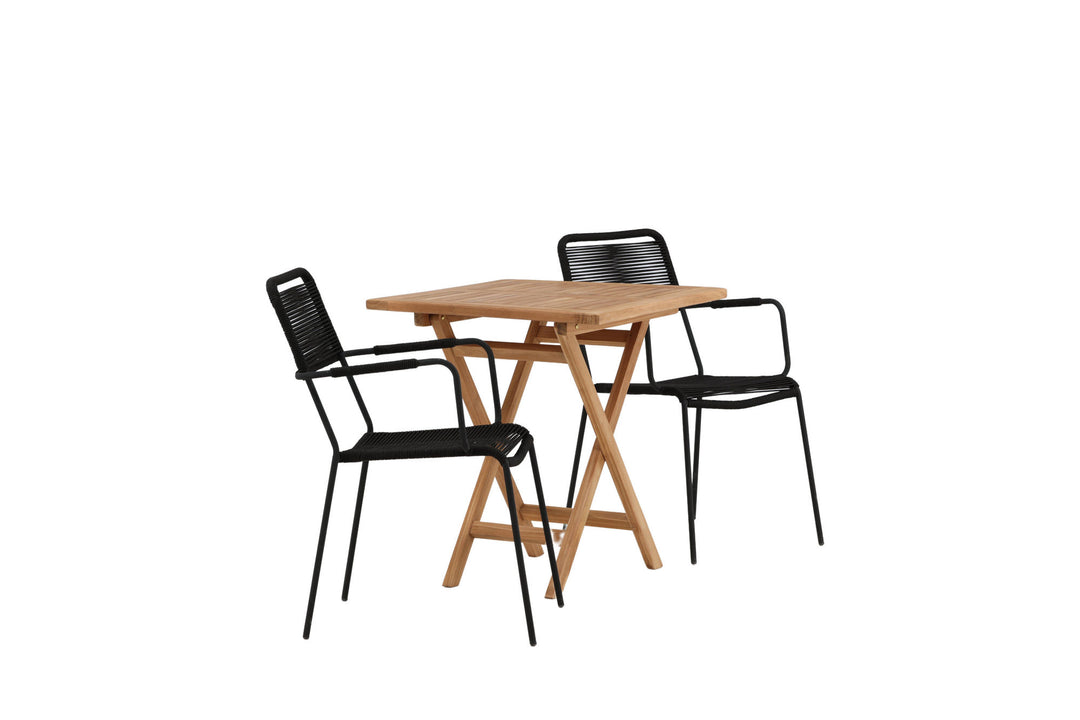 Venture Home Kenya - Folding Table- Natural - Teak - 70*70cm _1+ Lindos Armchair - Black Alu / Black Rope _2