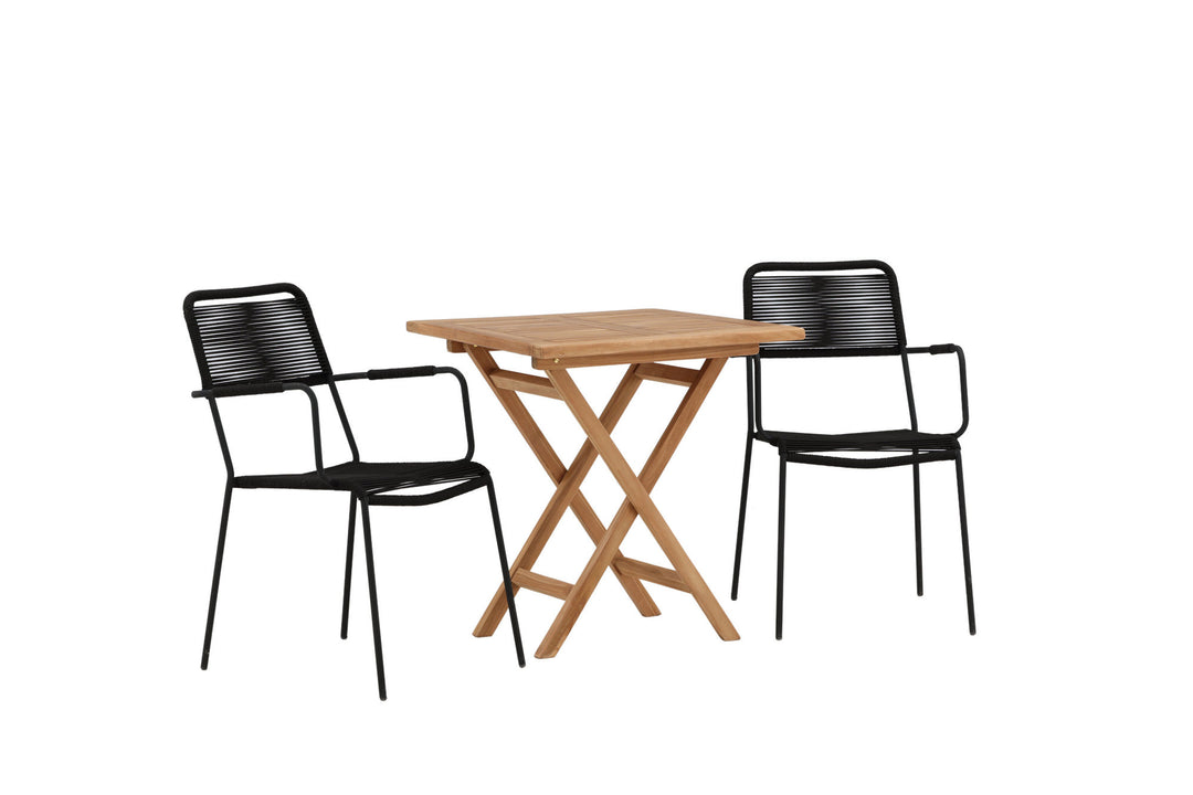 Venture Home Kenya - Folding Table- Natural - Teak - 70*70cm _1+ Lindos Armchair - Black Alu / Black Rope _2
