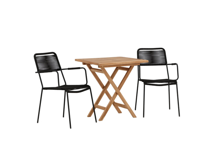 Venture Home Kenya - Folding Table- Natural - Teak - 70*70cm _1+ Lindos Armchair - Black Alu / Black Rope _2