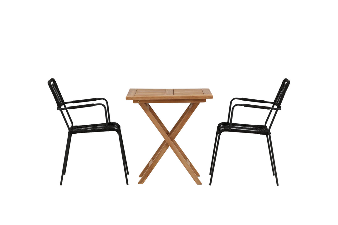 Venture Home Kenya - Folding Table- Natural - Teak - 70*70cm _1+ Lindos Armchair - Black Alu / Black Rope _2