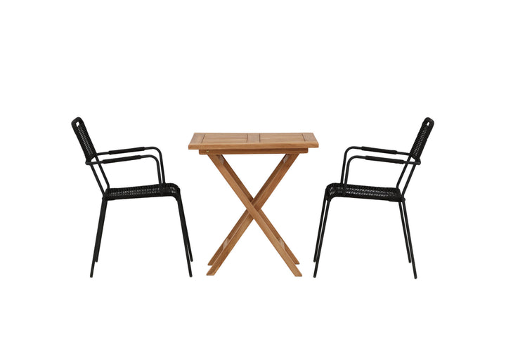 Venture Home Kenya - Folding Table- Natural - Teak - 70*70cm _1+ Lindos Armchair - Black Alu / Black Rope _2