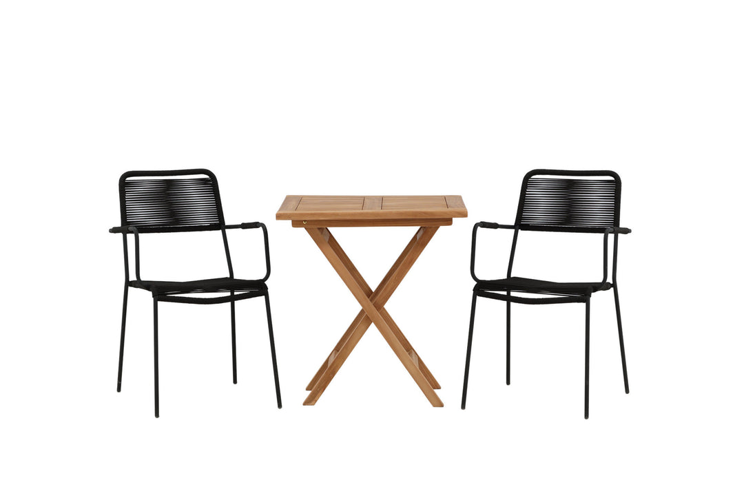 Venture Home Kenya - Folding Table- Natural - Teak - 70*70cm _1+ Lindos Armchair - Black Alu / Black Rope _2
