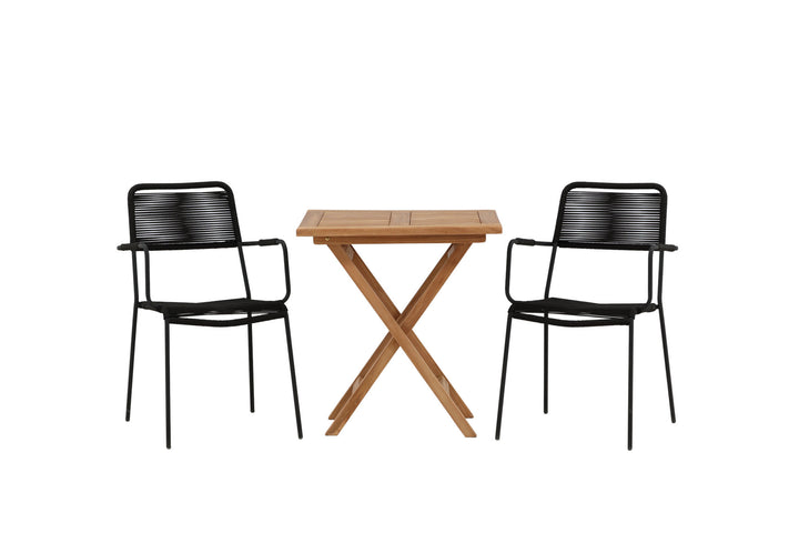 Venture Home Kenya - Folding Table- Natural - Teak - 70*70cm _1+ Lindos Armchair - Black Alu / Black Rope _2