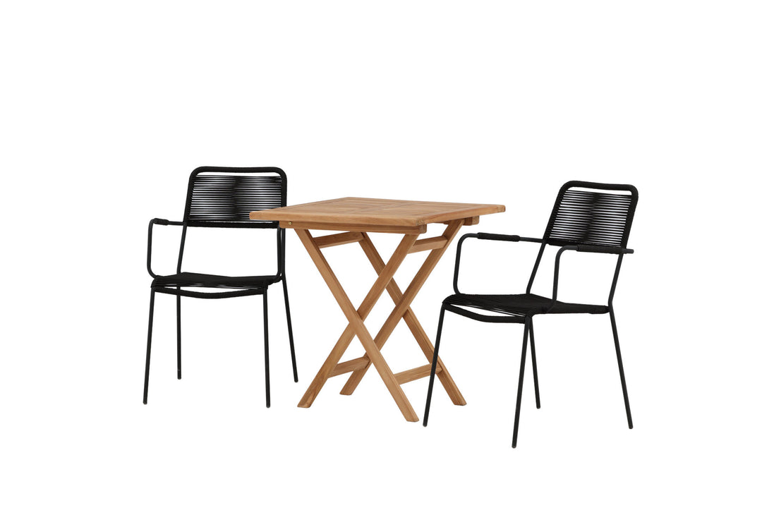Venture Home Kenya - Folding Table- Natural - Teak - 70*70cm _1+ Lindos Armchair - Black Alu / Black Rope _2