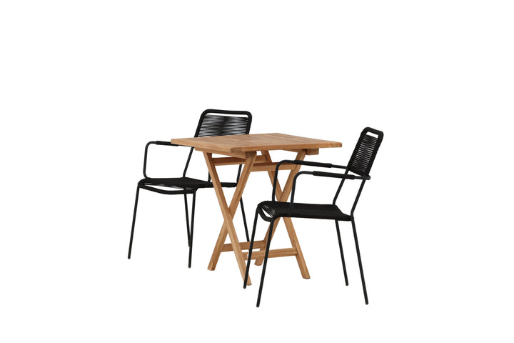 Venture Home Kenya - Folding Table- Natural - Teak - 70*70cm _1+ Lindos Armchair - Black Alu / Black Rope _2