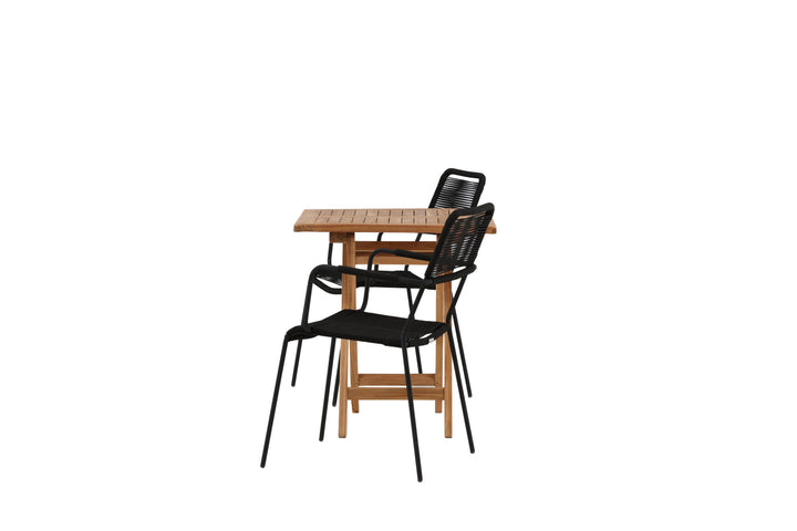 Venture Home Kenya - Folding Table- Natural - Teak - 70*70cm _1+ Lindos Armchair - Black Alu / Black Rope _2